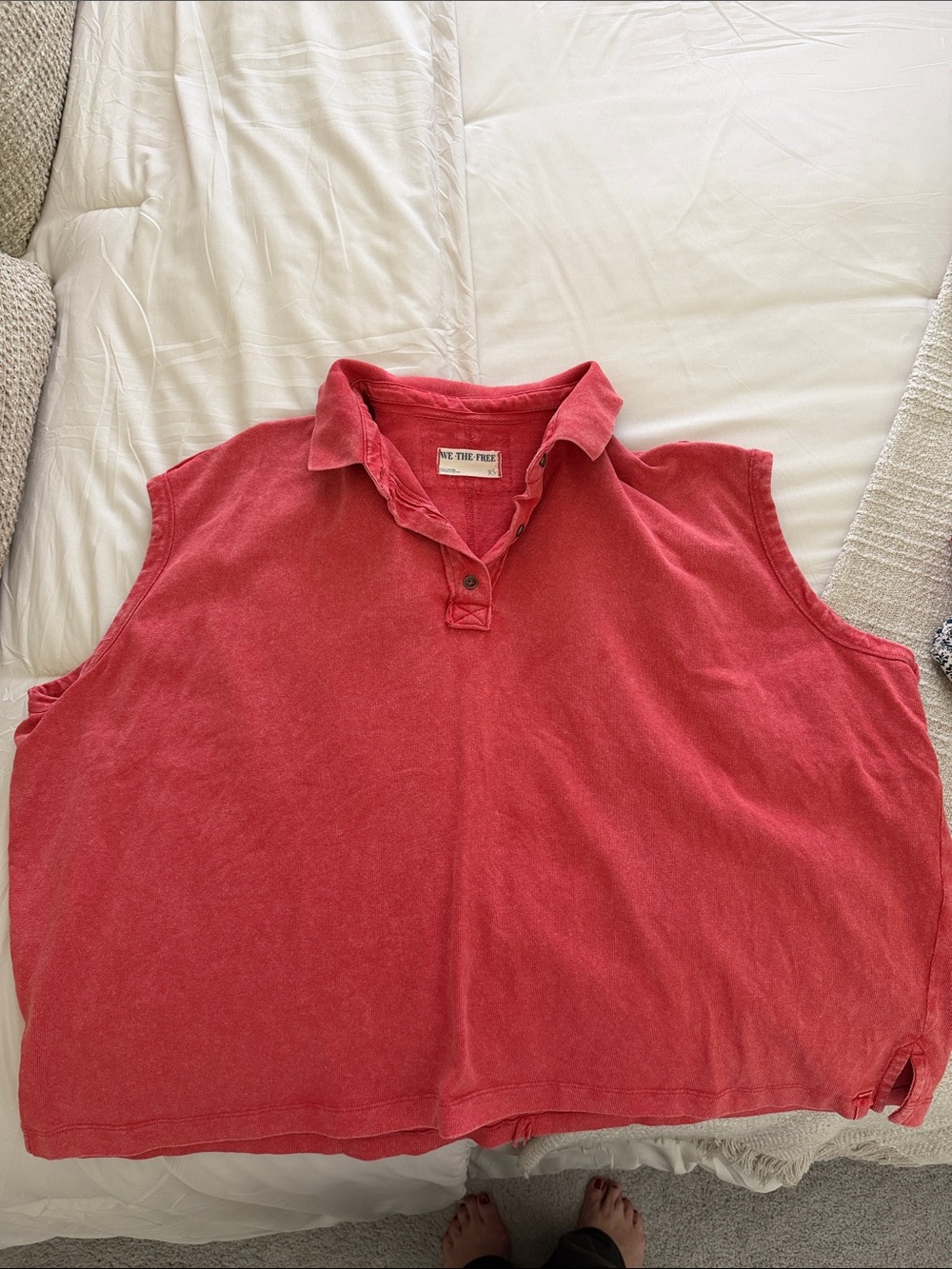 We The Free Coral Red Sleeveless Polo Tank